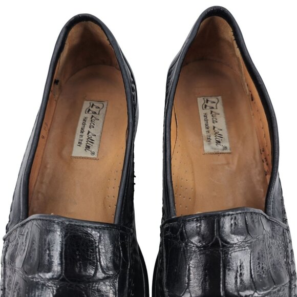 Exotic Crocodile Italian Dress Shoes Luca Lollini Mens 9M Handmade Black Loafers - Picture 5 of 10